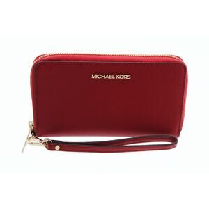 Women Wallet Michael Kors Jet Set Travel Large Phone Wristlet Scarlet Red Leathe